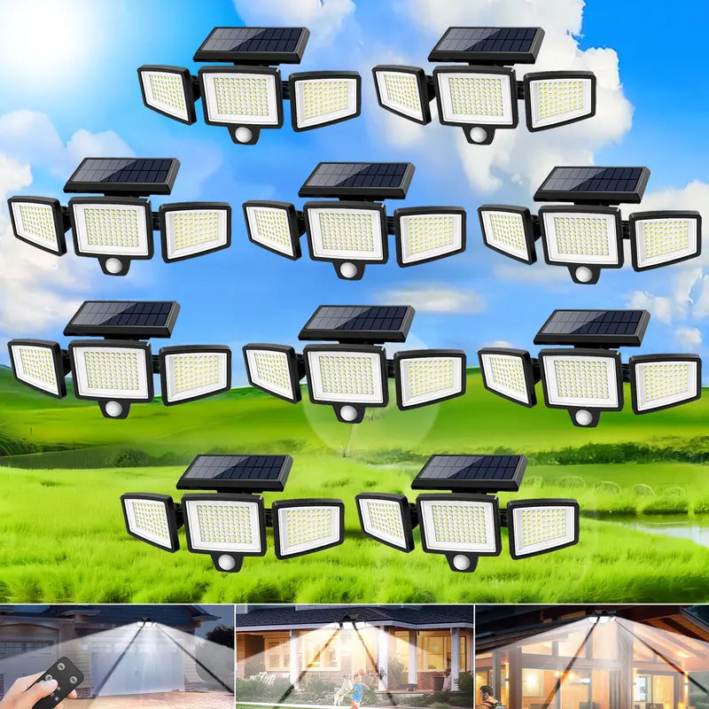Tuffenough Solar Outdoor Lights 2500LM 210LED Security Lights,3 Heads Dimmable Spotlights with 3 Modes,Ip65 Waterproof,Suitable for Yard, Garage, Porch,Patio, Garden,Farm,Chicken Coop, Barn,Horse Stable,Pool,#Deals for You Days