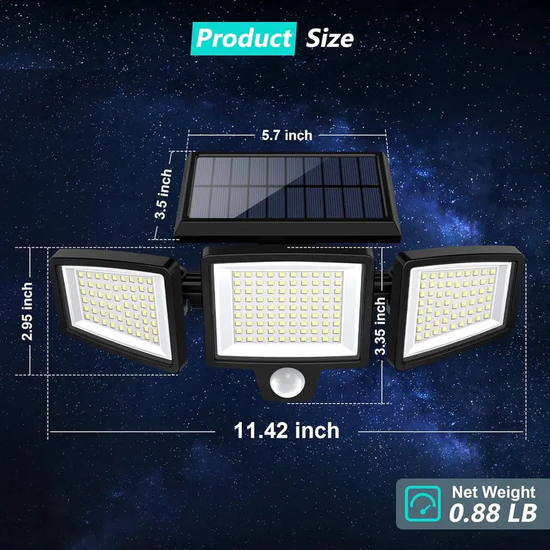 Tuffenough Solar Outdoor Lights 2500LM 210LED Security Lights,3 Heads Dimmable Spotlights with 3 Modes,Ip65 Waterproof,Suitable for Yard, Garage, Porch,Patio, Garden,Farm,Chicken Coop, Barn,Horse Stable,Pool,#Deals for You Days