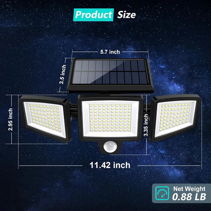 Tuffenough Solar Outdoor Lights 2500LM 210LED Security Lights,3 Heads Dimmable Spotlights with 3 Modes,Ip65 Waterproof,Suitable for Yard, Garage, Porch,Patio, Garden,Farm,Chicken Coop, Barn,Horse Stable,Pool,#Deals for You Days