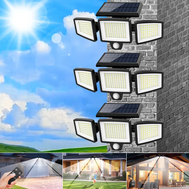 Tuffenough Solar Outdoor Lights 2500LM 210LED Security Lights,3 Heads Dimmable Spotlights with 3 Modes,Ip65 Waterproof,Suitable for Yard, Garage, Porch,Patio, Garden,Farm,Chicken Coop, Barn,Horse Stable,Pool,#Deals for You Days