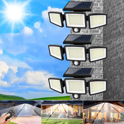 Tuffenough Solar Outdoor Lights 2500LM 210LED Security Lights,3 Heads Dimmable Spotlights with 3 Modes,Ip65 Waterproof,Suitable for Yard, Garage, Porch,Patio, Garden,Farm,Chicken Coop, Barn,Horse Stable,Pool,#Deals for You Days