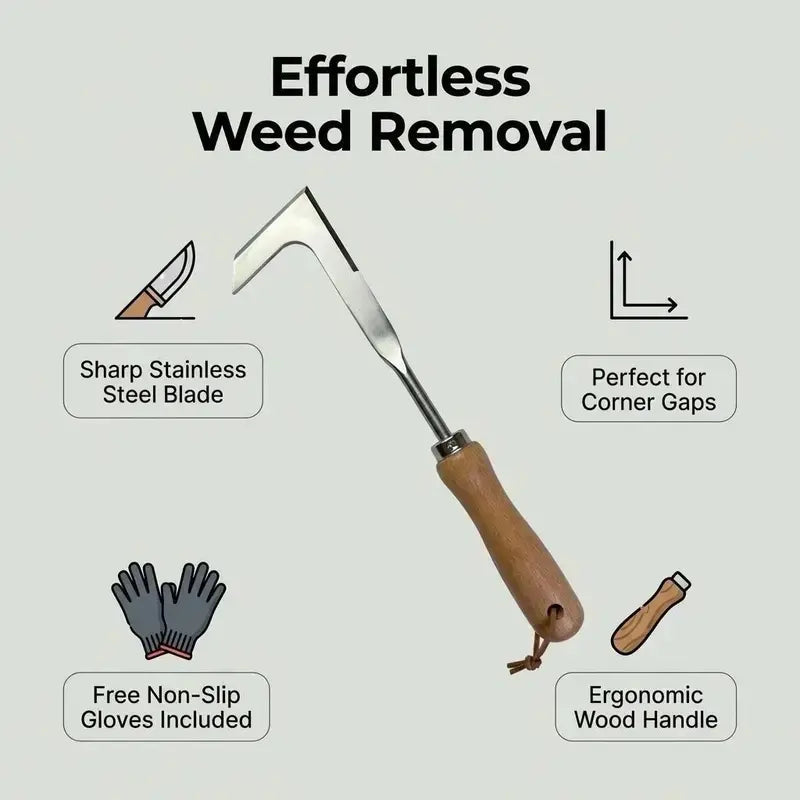 Garden Weeding Tool Kit,Beech Wood Handle Crack Crevice Weeder,Durable Lightweight Garden Maintenance Tool for Lawn, Patio, Paving Moss Removal