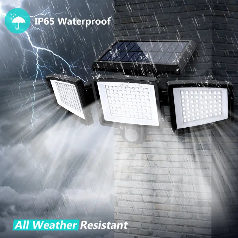 Tuffenough Solar Outdoor Lights 2500LM 210LED Security Lights,3 Heads Dimmable Spotlights with 3 Modes,Ip65 Waterproof,Suitable for Yard, Garage, Porch,Patio, Garden,Farm,Chicken Coop, Barn,Horse Stable,Pool,#Deals for You Days