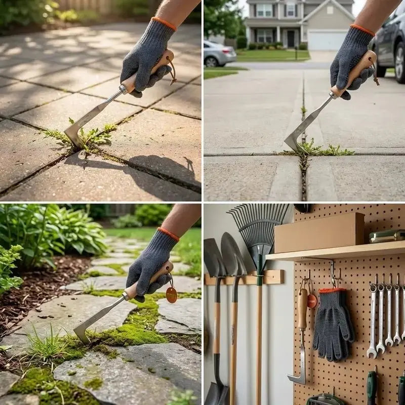 Garden Weeding Tool Kit,Beech Wood Handle Crack Crevice Weeder,Durable Lightweight Garden Maintenance Tool for Lawn, Patio, Paving Moss Removal
