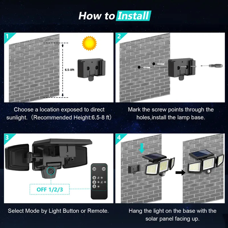 Tuffenough Solar Outdoor Lights 2500LM 210LED Security Lights,3 Heads Dimmable Spotlights with 3 Modes,Ip65 Waterproof,Suitable for Yard, Garage, Porch,Patio, Garden,Farm,Chicken Coop, Barn,Horse Stable,Pool,#Deals for You Days
