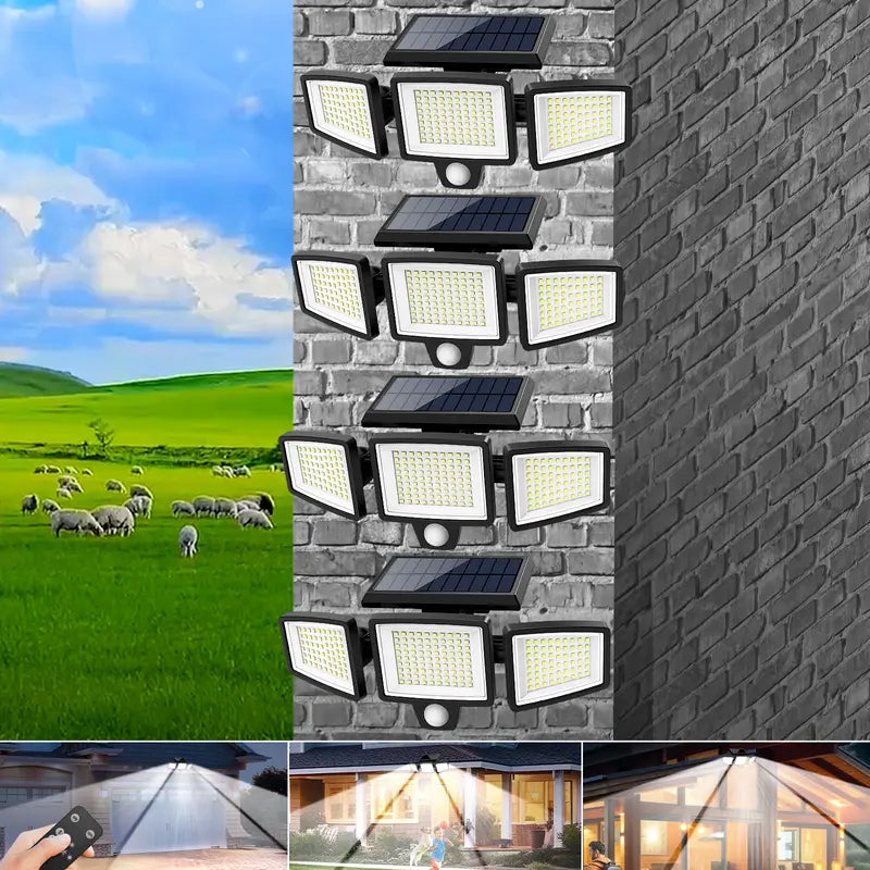 Tuffenough Solar Outdoor Lights 2500LM 210LED Security Lights,3 Heads Dimmable Spotlights with 3 Modes,Ip65 Waterproof,Suitable for Yard, Garage, Porch,Patio, Garden,Farm,Chicken Coop, Barn,Horse Stable,Pool,#Deals for You Days